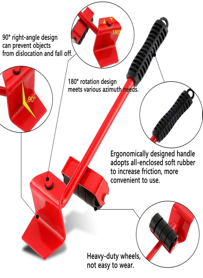 Dyna-Living Moving Sliders Furniture Lifter Mover Tools Set Heavy Duty Furniture Moving Tools Furniture Moving Roller Wheel Set for Fridge 360 Degree Rotatable 4PCS Red - Image 2